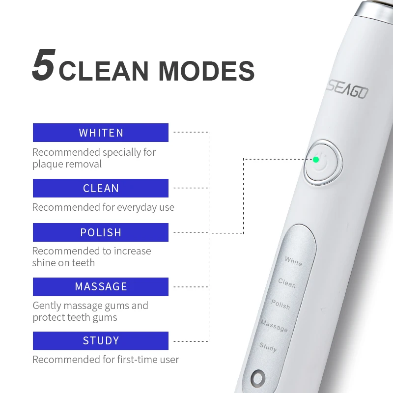 SEAGO Sonic Electric Toothbrush Upgraded Adult Waterproof Ultrasonic Rechargeable Toothbrush Whitening Healthy Gift SG-986 SEAGO Sonic Electric Toothbrush Upgraded Adult Waterproof Ultrasonic Rechargeable Toothbrush Whitening Healthy Gift SG-986