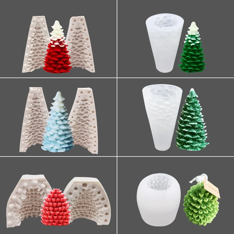 Lot De 2 Moules à Bougie Silicone Sapin De Noël - 3D, Résistant -40°C à 220°C, Pour Bougies, Savons, Résine