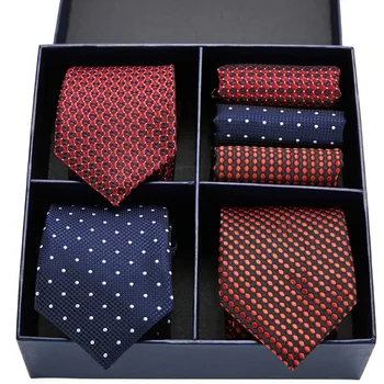 

Luxury Male Paisley Tie 3Colors Red Navy 100% SIlk Tie Set & Handkerchief With Gife Box For Wedding Party GL-22