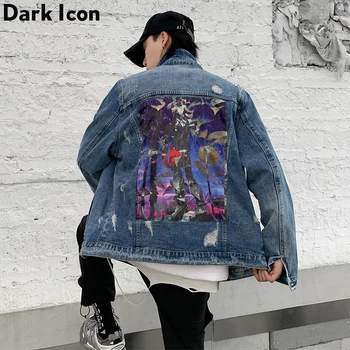 

Dark Icon Hip Hop Denim Jackets Men Ripped Holes Men’s Jackets Coats Vintage Streetwear Jean Jackets Male