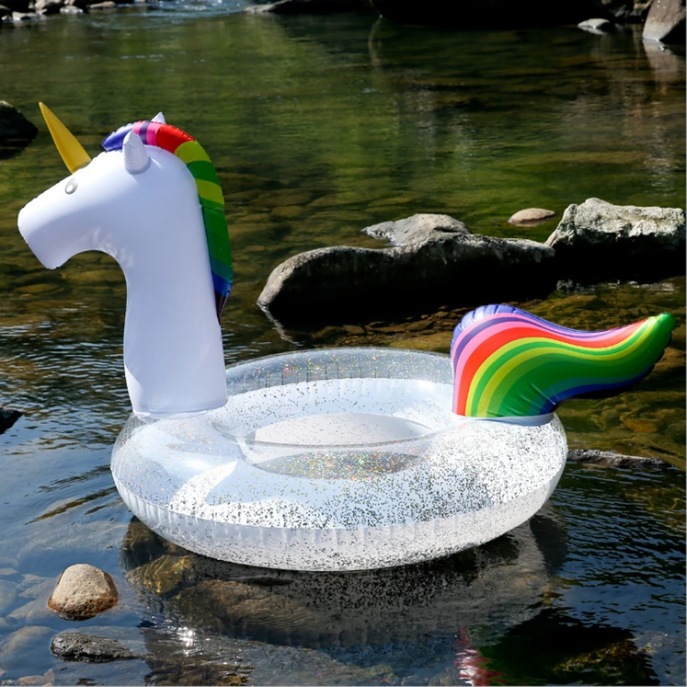 

120cm 90cm Transparent Sequin Swim Ring Inflatable Unicorn Pool Float for Adult Swimming Tube Lifebuoy Summer Pool Party Fun