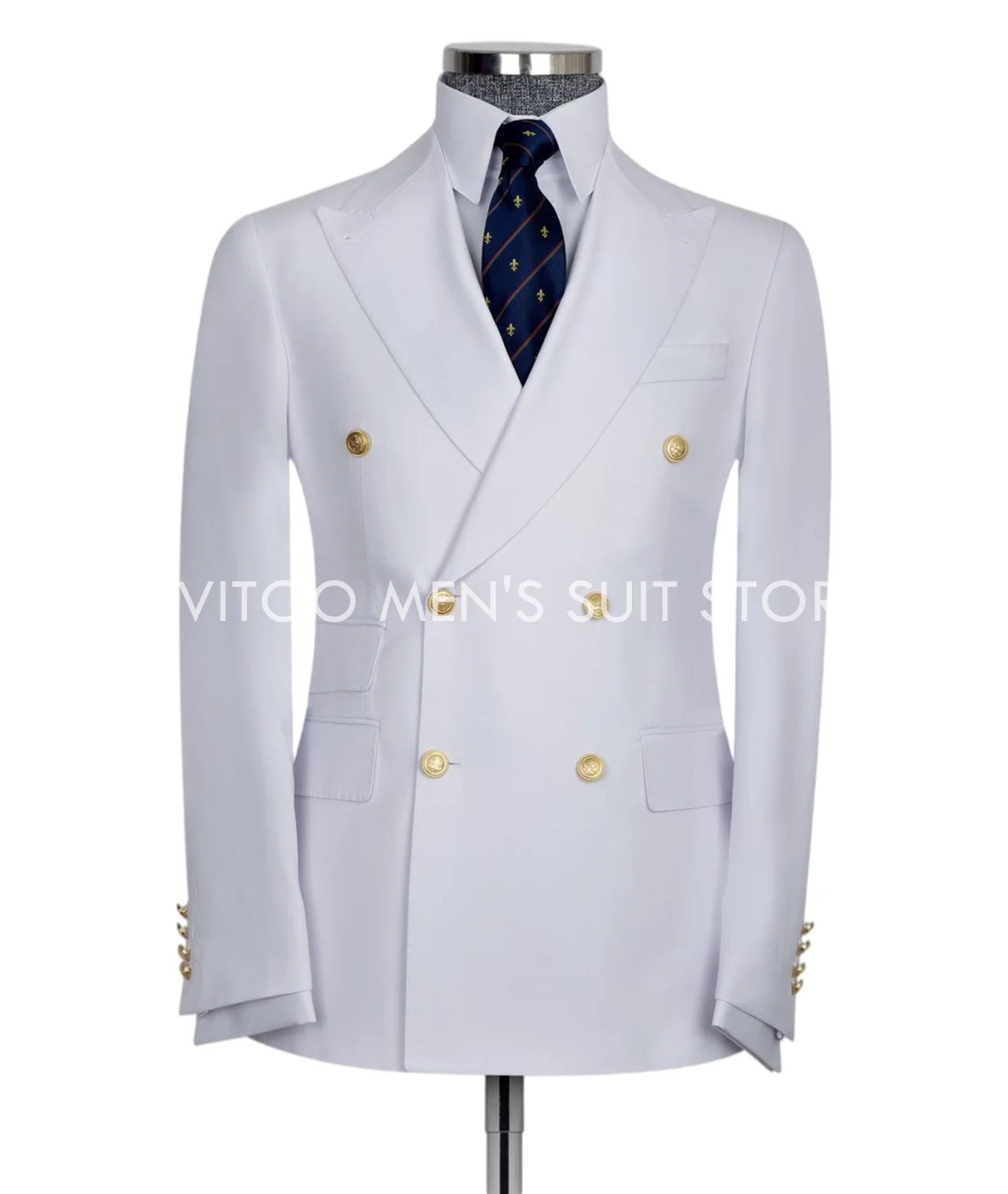 Classic White Solid Color Men Suits Peaked Lapel Blazer Made Double Breasted Party Prom Coat Tuxedos/Wedding Male Sets