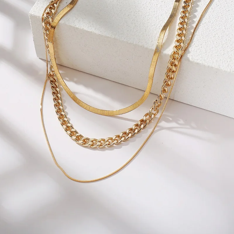 Fashion Gold Color Snake Chain Necklace For Women Girls 2024 Vintage Multi Layer Chain Clavicle Choker Necklaces Female Jewelry