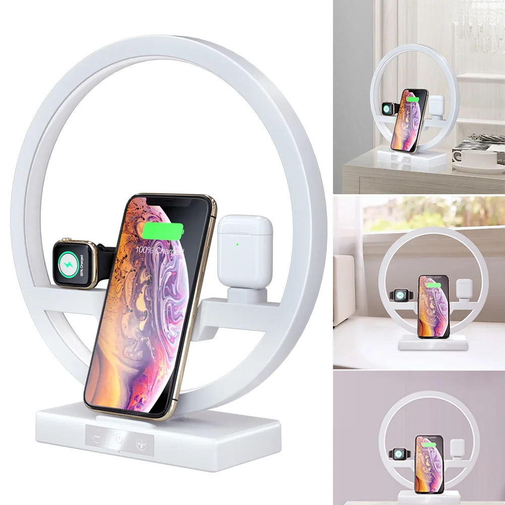 

3 In 1 Table Desk Lamp Fast QI Wireless Charger Dock Station for Apple Watch Airpods iPhone OD889
