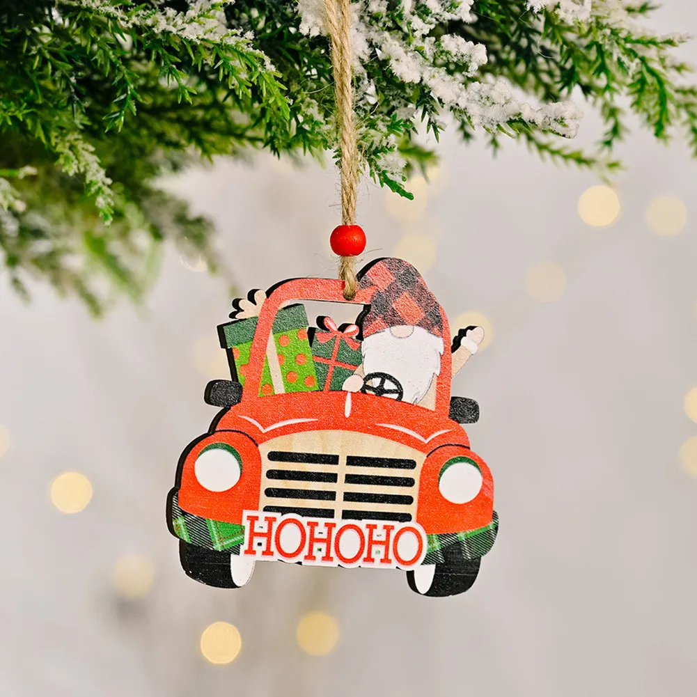 3Pcs Christmas Pendant Wooden Painted Colorful Car Xmas Tree Drop Ornaments For Home Kids Gift New Year 2021 Navidad Noel | Дом и сад