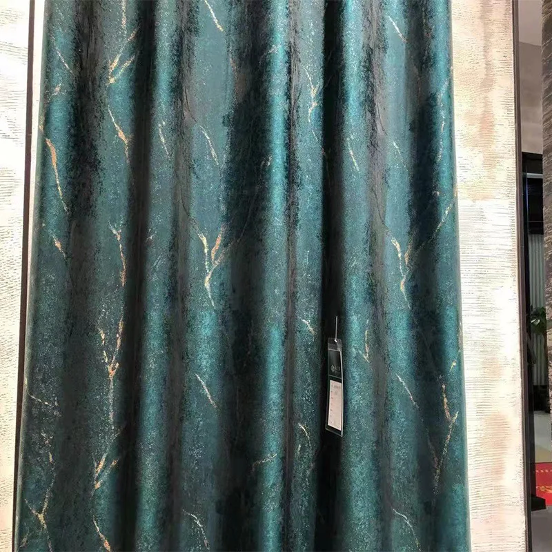 

Modern Luxury Green Blackout Curtains Drapes for Living Room Finished Gold Texture Smooth Fabric Curtains Panel for Villa Cafe