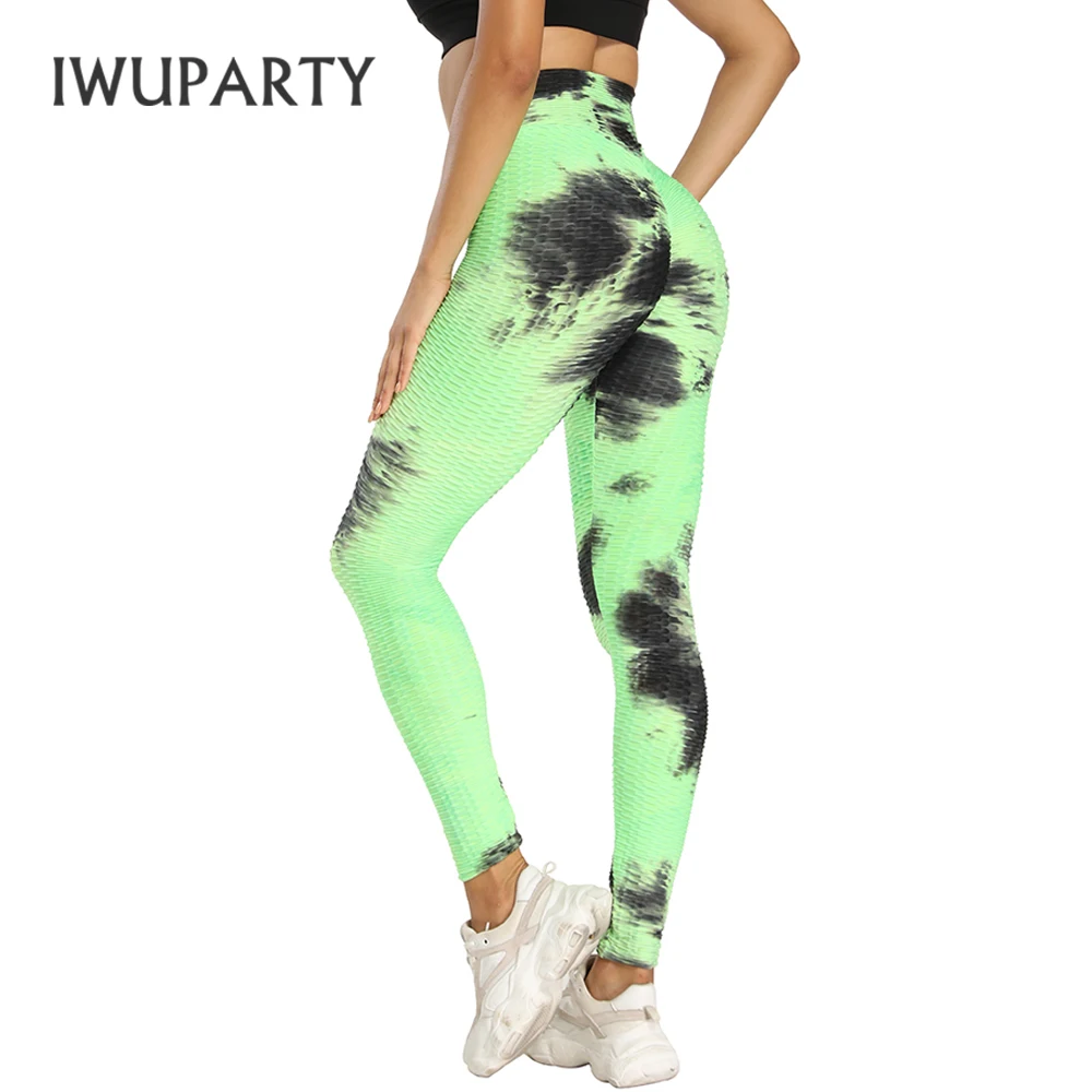 IWUPARTY жаккардовые Леггинсы для йоги с галстуком и краской антицеллюлитные