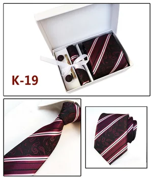 

Striped Dot Neck Tie Set Gifts Box Ties Pocket Square Clip Cufflink For Men Corbatas Para Hombre Cravate Pour Homme Bow Tie
