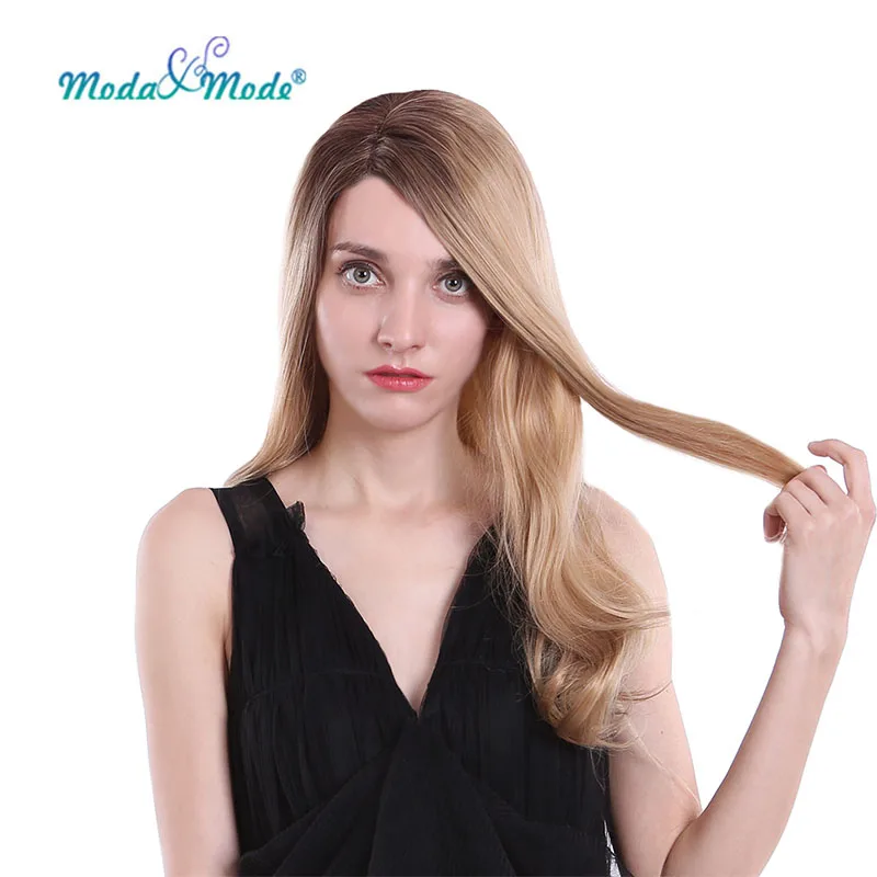 Moda& Mode 2" Ombre блонд свободная волна синтетический парик на кружеве темный корень L часть парики на каждый день для женщин термостойкие