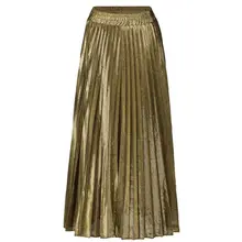 Женская юбка с высокой талией и металлическим блеском, однотонная плиссированная трапециевидная длинная юбка макси AXYD