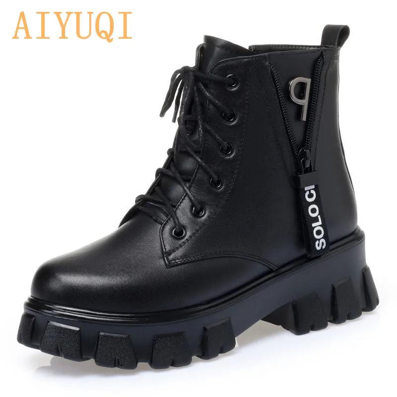 AIYUQI-Botas Martin de piel auténtica para mujer, prenda lana invierno, botines cortos con plataforma, zapatos de invierno, novedad de 2021