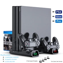 Вертикальная охлаждающая подставка для консоли PS4/ PS4 Pro/ PS4 Slim, контроллер с зарядным устройством, 2 кулера, хранилище для 10 игр для Sony Playstation 4