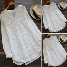 *#Best Price 2019 Summer Autumn Hot Blouse Women Lace Long Sleeve Tops V Neck Embroidery Loose Plus Size S-5XL Elegant Shirt Blusas Female *#Best Price 2019 Summer Autumn Hot Blouse Women Lace Long Sleeve Tops V Neck Embroidery Loose Plus Size S-5XL Elegant Shirt Blusas Female