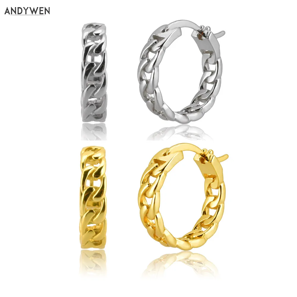 Серьги-кольца ANDYWEN 100% Большие серебристые/золотистые серьги-кольца с