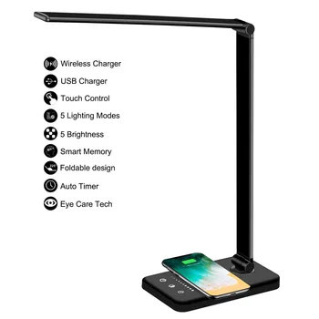 

LED Eye-Caring Desk Lamp with Wireless Charger,Touch/Memory/30/60 min Auto Timer Function,25 Brightness Lighting,Foldable Lamp