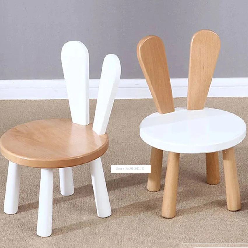 Cute Children Rabbit Back Pine Solid Wood Baby Chair Stool Table Set Kids Nursery School Student Study Kindergarten Furniture | Мебель