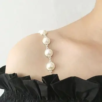 

Women Decorative Bra Straps Luxury Imitation Pearl Beaded Shoulder Chain Replacement Removable Adjustable With Metal Hooks