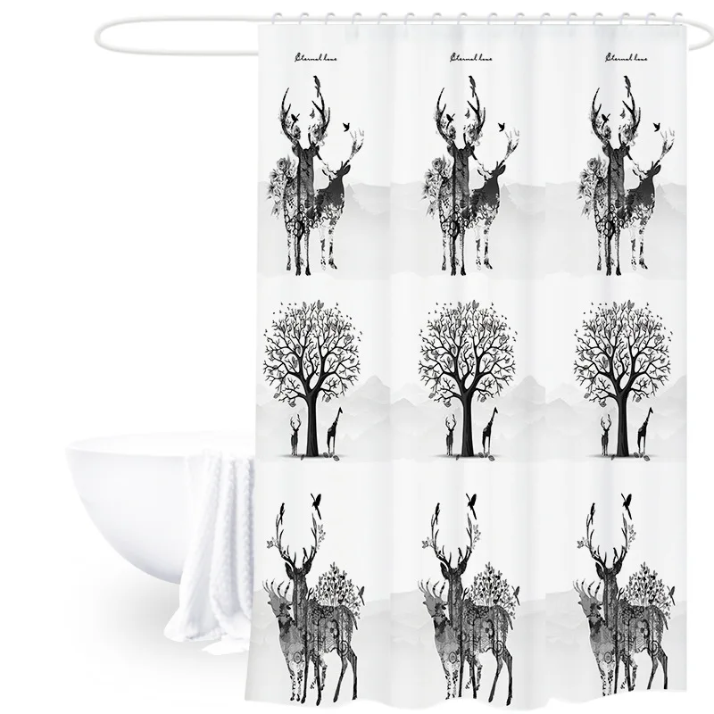 Thick Dacron Printed Shower Curtain Cloth Bathroom Toilet Bath Shower Room Bathroom Waterproof Mould Proof Partition