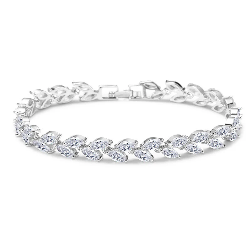 White Bracelet FEEHOW, модные серьги-гвоздики с белым кубическим цирконием и камнем в виде листьев для женщин, свадебные ювелирные изделия, заводская цена, FWEP455 - Окраска металла: White Bracelet