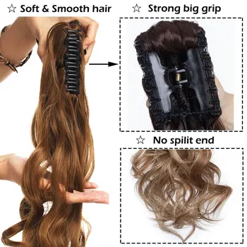 S-noilite 12-26inch claw clip on ponytail hair extension synthetic ponytail enxtension hair for women pony tail hair hairpiece 4