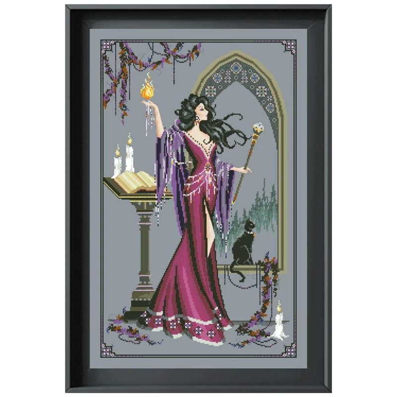 Magician cross stitch kit female fairy bead aida fabric 14ct 11ct deep gray cloth cotton thread embroidery kits DIY craft set | Дом и сад