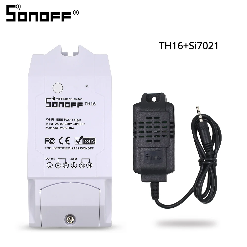 SONOFF TH10/TH16 DS18B20/SI7021/Al560 Температурный датчик влажности удлинитель Кабель для монитора Беспроводной Wi-Fi дистанционный переключатель освещения Alexa - Комплект: th16 with si7021