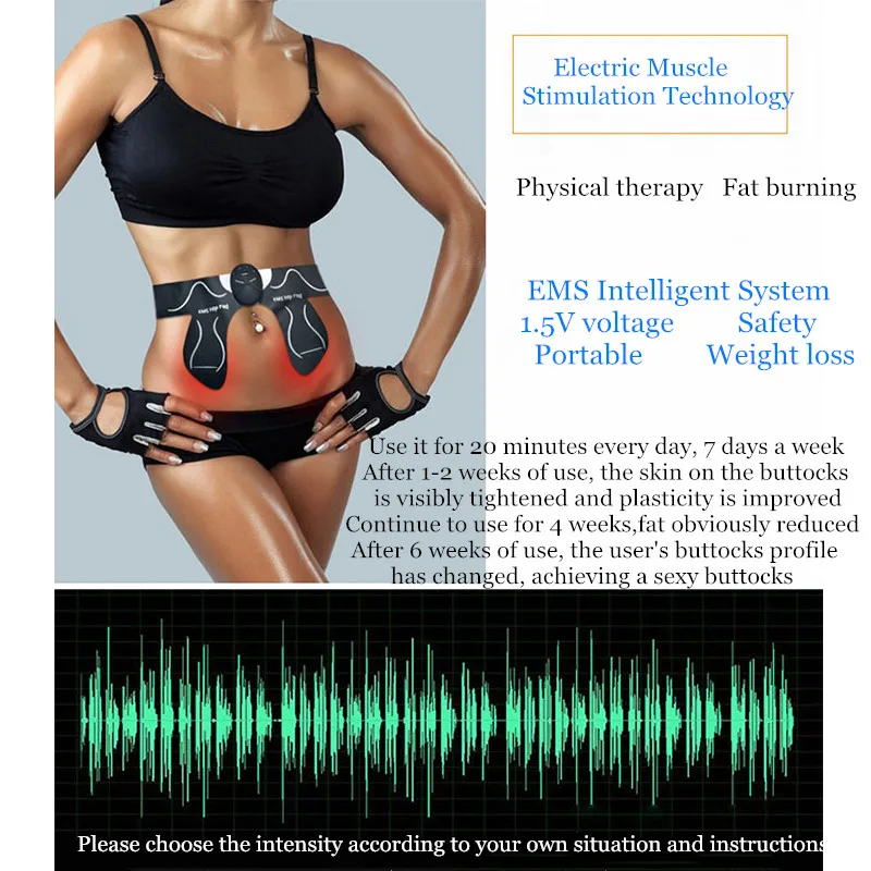 2 pçs elétrico ems hip trainer abs