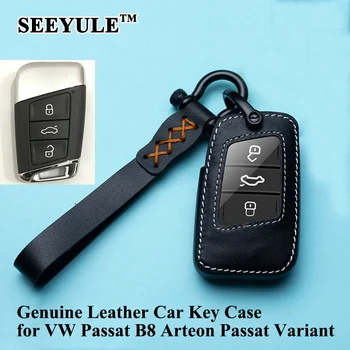 

1pc SEEYULE Car Styling Genuine Leather Car Key Case Cover Shell Accessories for VW Volkswagen Passat B8 Arteon Passat Variant
