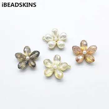 

New arrival! 27x25mm 50pcs Glass/Imitation pearl Flower charm for hand Made Earrings parts DIY/ Jewelry Findings & Components