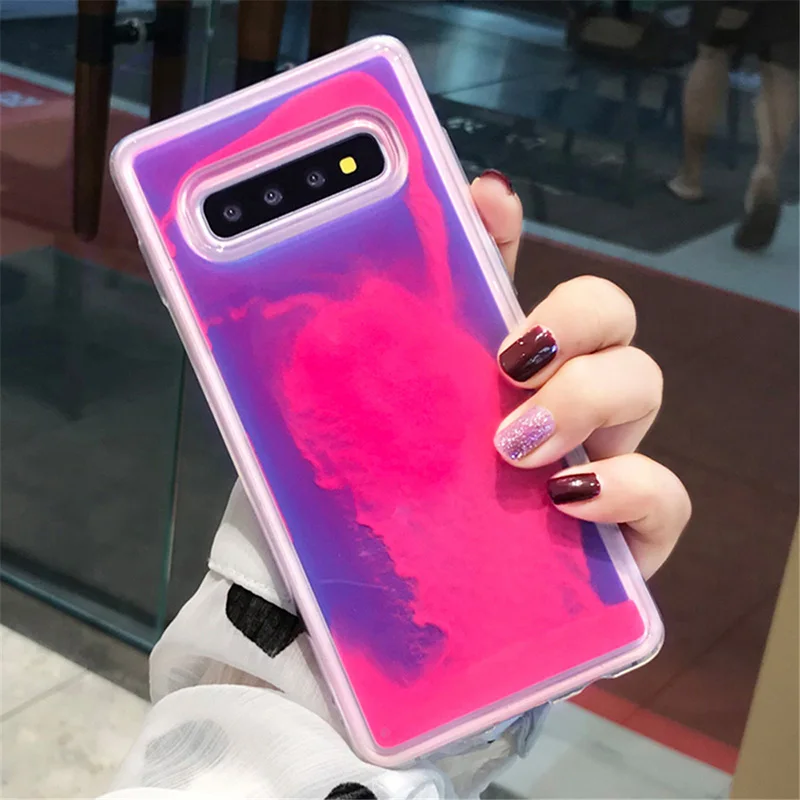 Светящийся неоновый песок чехол для samsung Galaxy S8 S9 S10 Plus Note 10 8 9 Pro светится в темноте Жидкий блеск зыбучий песок чехол s
