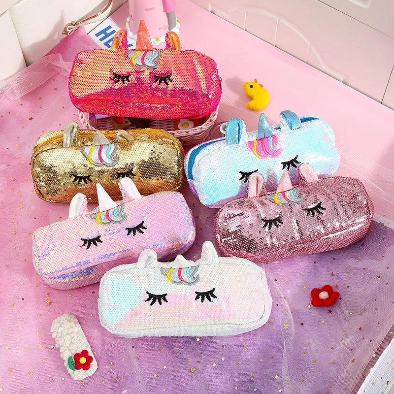 Cute Unicorn Pen Box for Girls School Pencil Case Kawaii Sequin Pencilcase Big Cartridge Large Storage Bag Stationery Kit Korean |