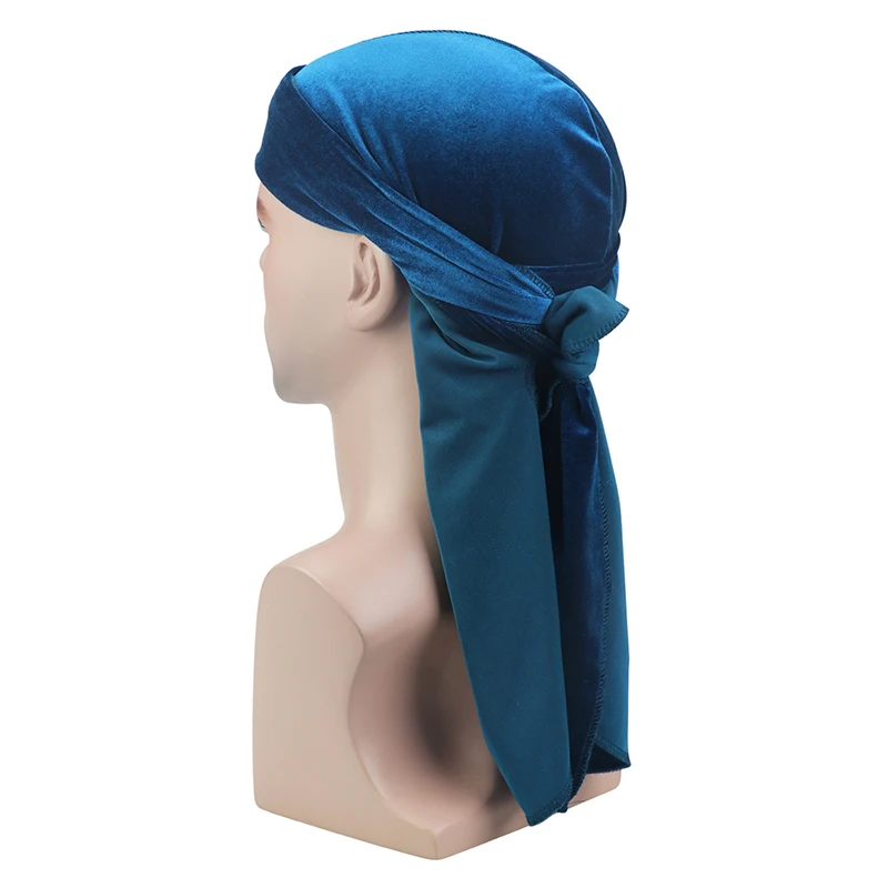 Новое поступление бархат с длинным шлейфом для девочек на Durag Для мужчин в стиле «хип-хоп» тюрбан Для женщин Кепка chemo дышащие мягкие однотонные Цвет пиратская шляпа банданы Головные уборы - Цвет: Сиренево-синего цвета