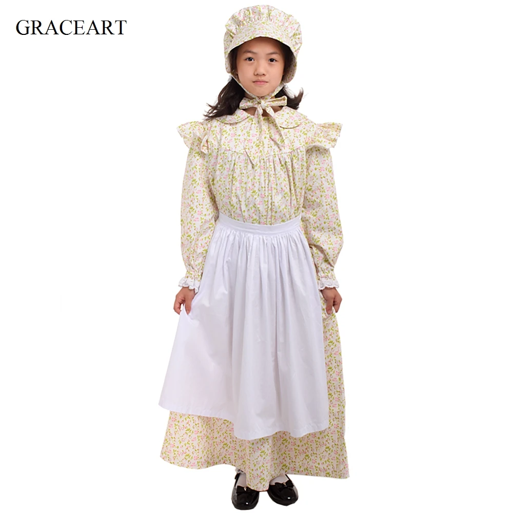 Pioneer/костюм для девочек; платье в цветочек; роскошное платье в стиле колонии - Цвет: Бежевый