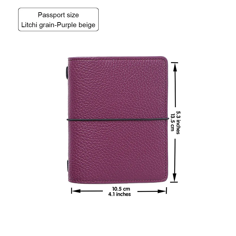 Кожаный блокнот с зернистой текстурой личи, многоразовый органайзер для путешествий с внутренним карманом, отделениями для карт, Воловья кожа, дневник, блокнот для зарисовок, планировщик - Цвет: Litchi PurpleBeige S
