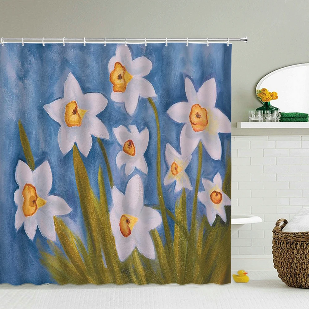 

Waterproof Flowers Pattern Shower Curtains 3d Bathroom Curtains Decoration With Hooks Home Washable Cloth 180*240cm Bath Screen