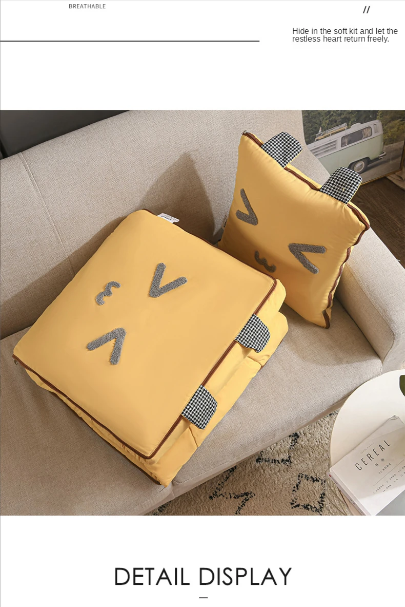 2 In 1 Pillow Travel Blanket Polyester Fiber Quilt Cute Cartoon Throw Pilow Home Office Car Cushion Blanket Home Sofa Decoration