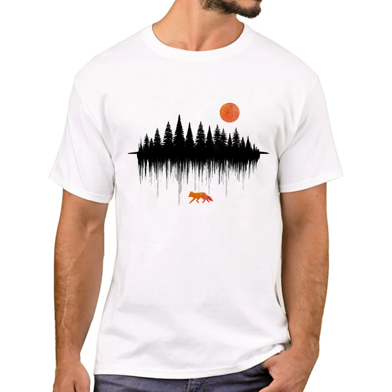 TEEHUB Hipster Dripping Forest Men T-Shirt Short Sleeve Tshirts Red Fox Printed T Shirts Funny Tee_voghion.com