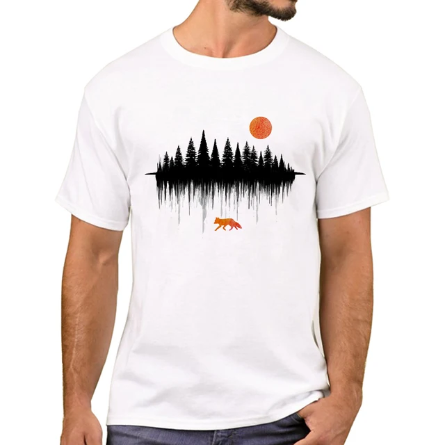 TEEHUB Hipster Dripping Forest Men T-Shirt Short Sleeve Tshirts Red Fox Printed T Shirts Funny Tee_voghion.com