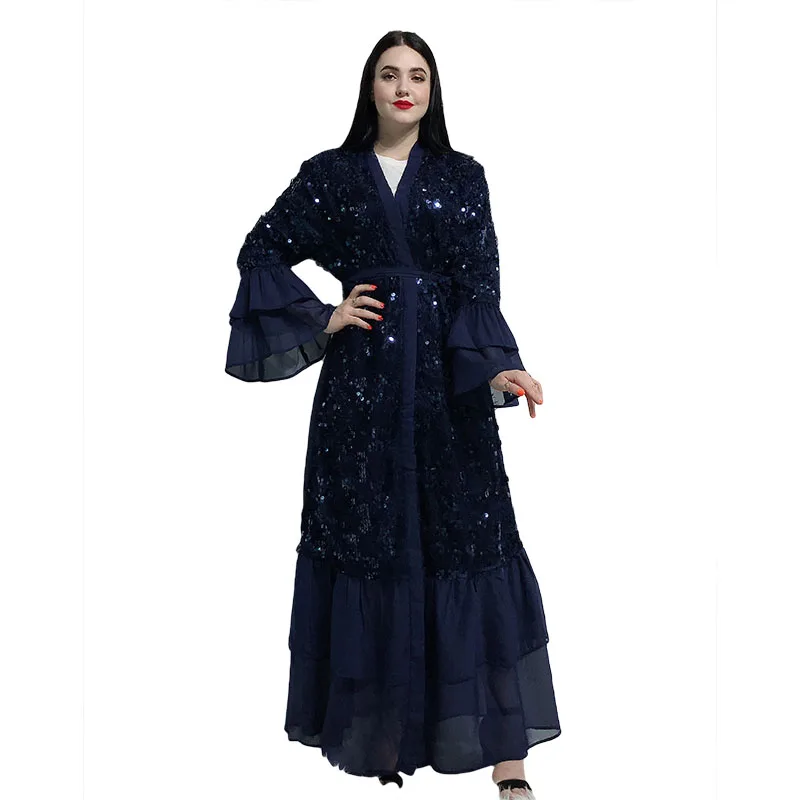 Elegnat мусульманские блестки abaya с расклешенными рукавами макси длинное платье, Роба платья кимоно Рамадан Eid Исламская, молитвенная одежда поклонение Jilbab
