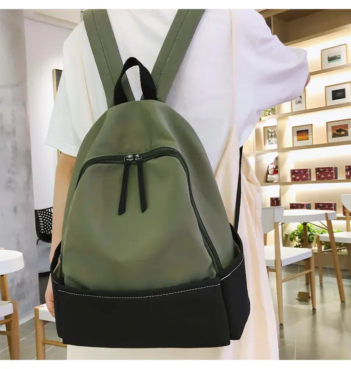 DALFR Ladies Canvas Backpack Stitching Large Capacity High Quality Student Casual Wild Travel Backpack Girls Zipper Schoolbag