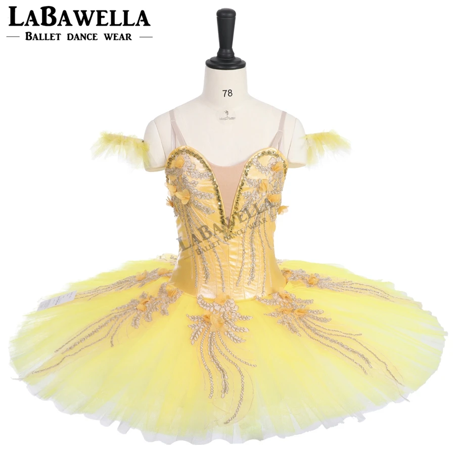 Child Yellow Gold Ballet Tutu Flower Fairy For Performance BT9164 Women Pancake Professional Platter Stage Ballerina Tutus
