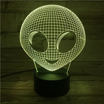 

Cute Alien Face 3D Lamp Amazing Visualization Optical Illusion 2D Acrylic Panel USB Cable 7 Colors Change Touch Base Lamp