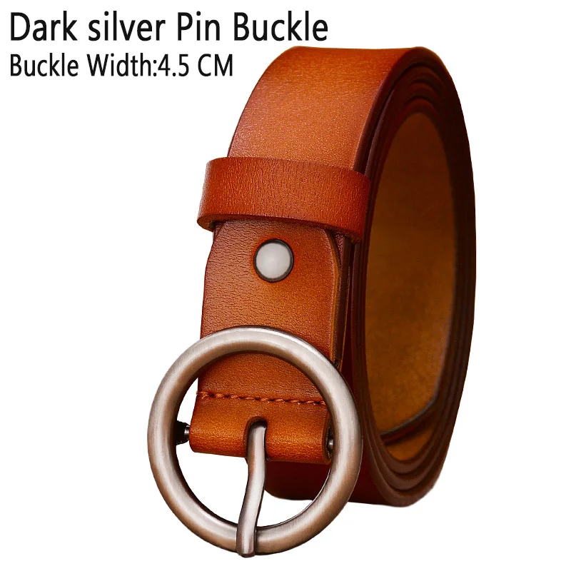 Brown Silver buckle Модный ремень с круглым кольцом и пряжкой, женские ремни из натуральной кожи для женщин, качественный ремень из коровьей кожи, женский пояс для джинсов, ширина 2,8 см - Цвет: Brown Silver buckle