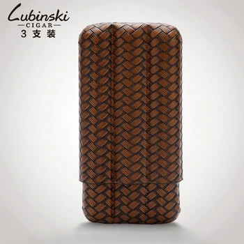 

LUBINSKI Brown Genuine Leather Adjustable 3 Tube Cigar Case Humidor Cigar Box Portable Cigars Case With Gift Box Smoking Tool