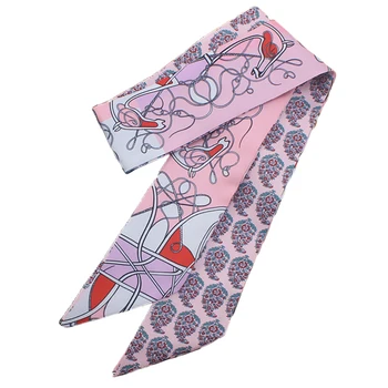 

Women Silk Scarf Designer Print Neck Scarves for Bag Long Skinny Hair Band Lady Accessroies Ribbon Tie Gift for Gril