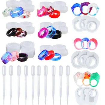 

27 Pcs Resin Ring Silicone Mold - Finger Ring Crystal Epoxy Jewelry Mould with 10 Pcs Droppers for DIY Necklace Pendant