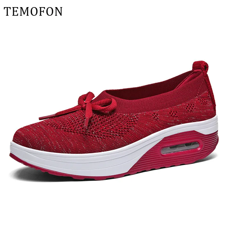 TEMOFON/слипоны на платформе; женская повседневная обувь; дышащая обувь на воздушной подушке; сезон весна-лето; спортивная обувь на танкетке; HVT628