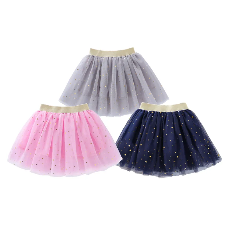 2023 Fashion Kids Mesh Miniskirts Girls Princess Stars Glitter Dance