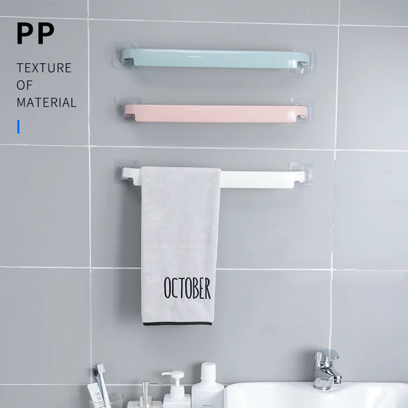 

Plastic Towel Bar Drying Rack Wall Mount Roll Tissue Paper Hanger Storage Stand Seamless Hanging Shoe Holder Household Organizer