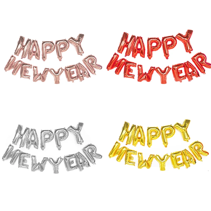

1 Set 16inch Happy New Year Letter Aluminum Ballon New Year Family Party Decoration Balloon Background Decorative Balloons